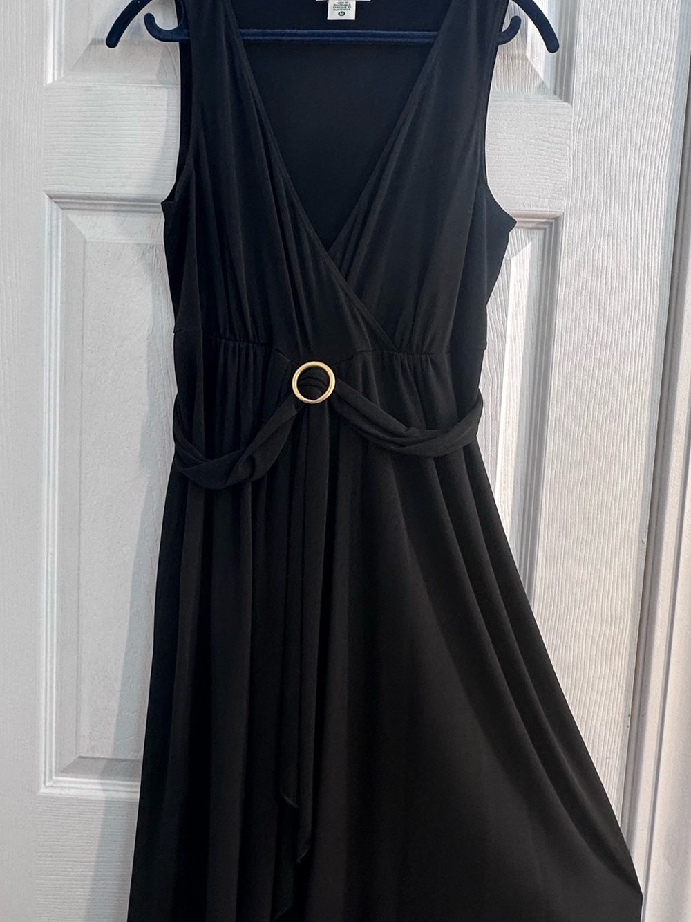 Motherhood Maternity Black Sleeveless Wrap Midi Dress with Gold Ring. Size M